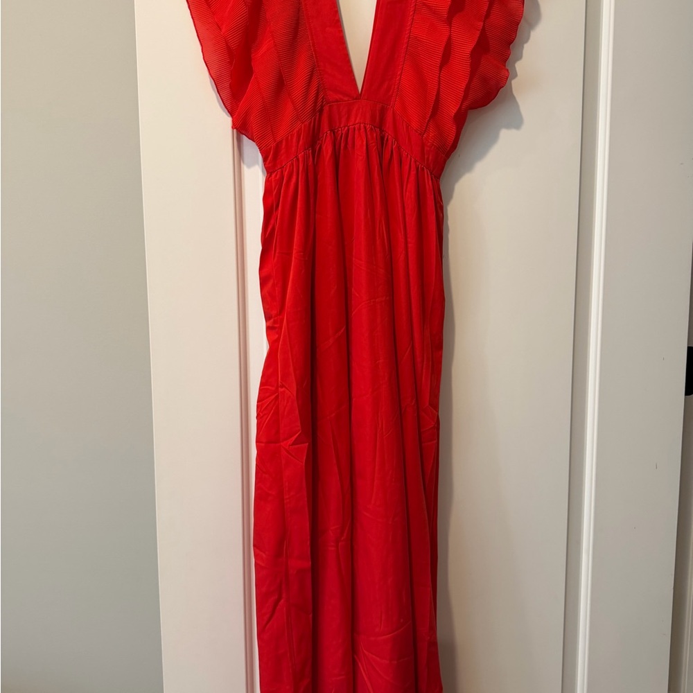 SHEIN Red Maxi Dress with Ruffle Cap Sleeves